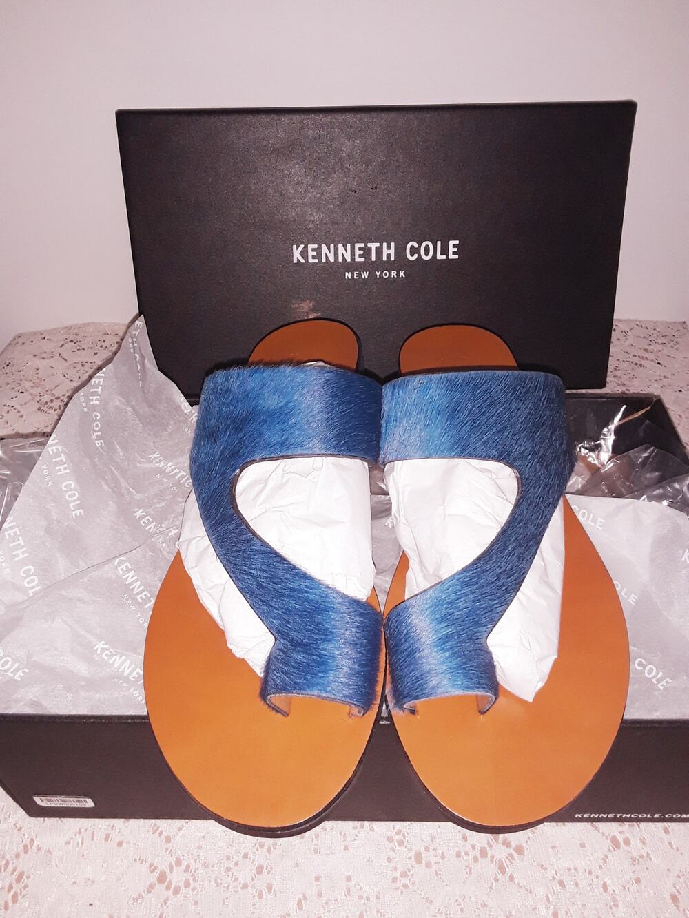 NIB Kenneth Cole Sz 8.5M New York PALM Calf Hair Sandals